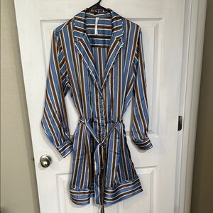 Anthropologie Striped Blue and Brown Button-Up Romper